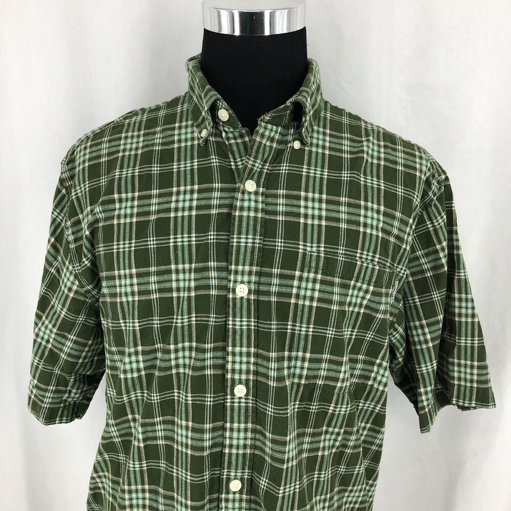 Carhartt Green Plaid Short Sleeve Button Down Casual Work Camp Shirt S277 Large